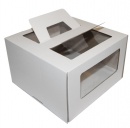 Гофрированная коробка для подарков c ручками и прозрачными окошками 300*300*190  до 3 кг бел/бур