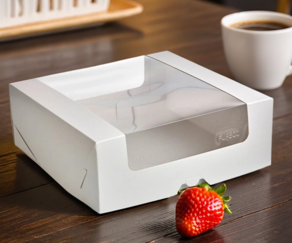 Упаковка для пирожных 190*185*75мм с круговым окном, серии "Fupeco RWinCakeBox" Премиум, бел/бел