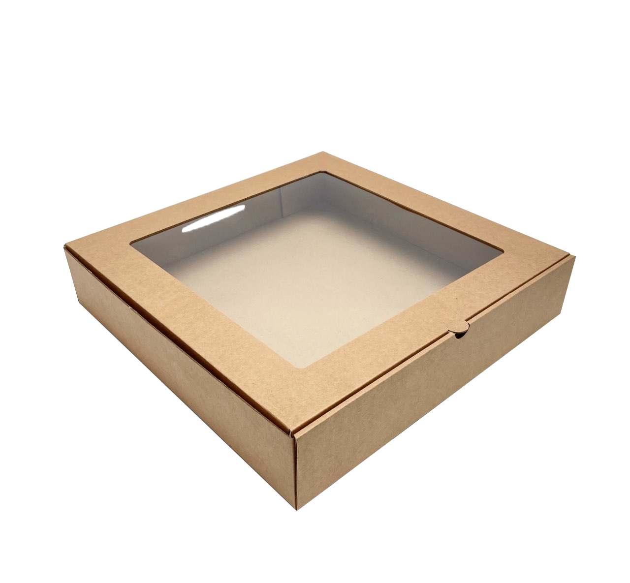 Коробка для пирога с окном 200*200*45 "Fupeco WinPieBox" из 3-х слойного микрогофрокартона бур/бур