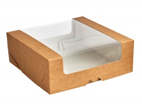 Коробка для Бенто торта 190*185*75мм с круговым окном, серии "Fupeco RWinCakeBox", бур/бел