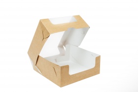Коробка для торта 225*225*85мм с круговым окном, серии "Fupeco RWinCakeBox" Премиум, бур/бел