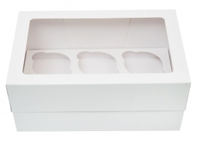 Коробка картонная серия "Fupeco WinCupcakeBox", для капкейков на 6 шт., с прозрачным окном, из бел/бел картона.Размер 249*160*110 мм.