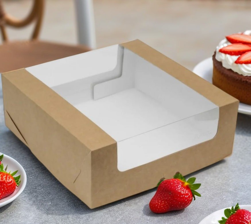 Упаковка для Бенто торта 225*225*85мм с круговым окном, серии "Fupeco RWinCakeBox" Премиум, бур/бел
