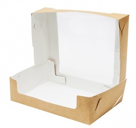 Упаковка для пирожных с круговым окном 280*185*75мм серия "Fupeco RWinCakeBox" Премиум бур/бел
