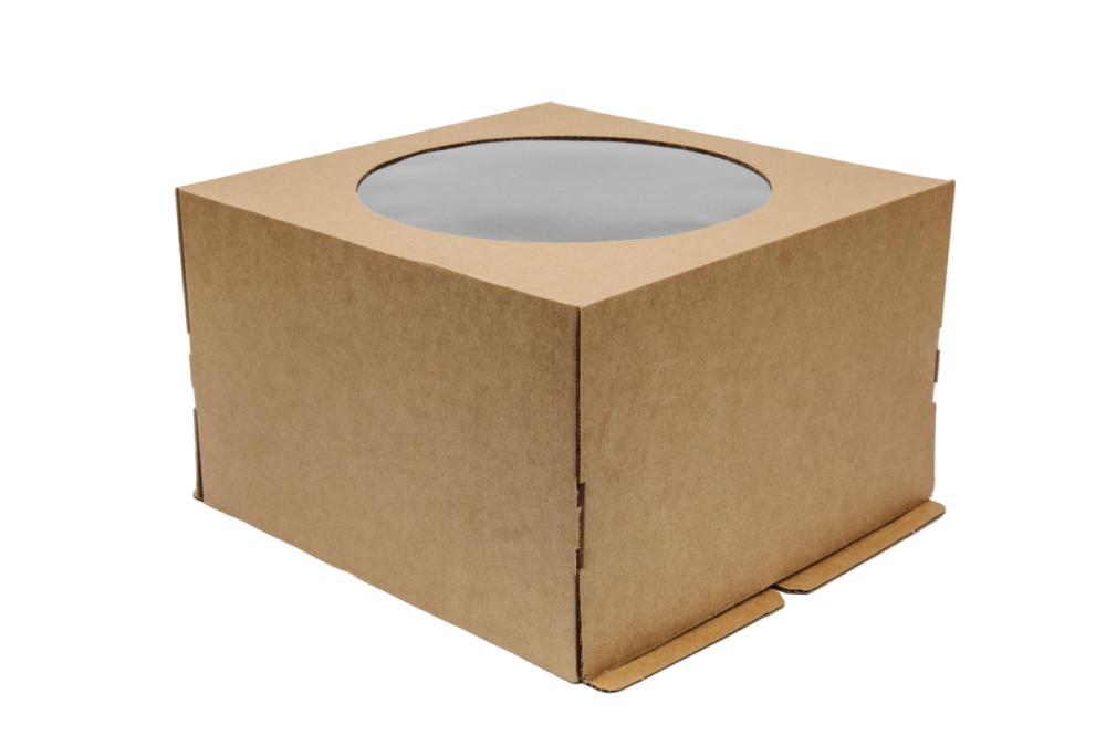 Гофрированная коробка серии "Fupeco WinCakeBox" Стандарт для торта c прозрачным окном на крышке 300*300*190 от 1 до 3кг бур/бур (Д 15-29см)