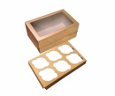 Коробка картонная серия "Fupeco WinCupcakeBox" Премиум, для капкейков на 6 шт., с прозрачным окном, из бур/бел картона.Размер 249*160*110 мм.
