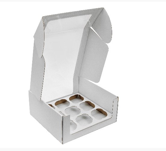 Коробка для капкейков на 9шт с круговым окном р-р 242*240*110мм серия "Fupeco RWinPack" Премиум бел/бел