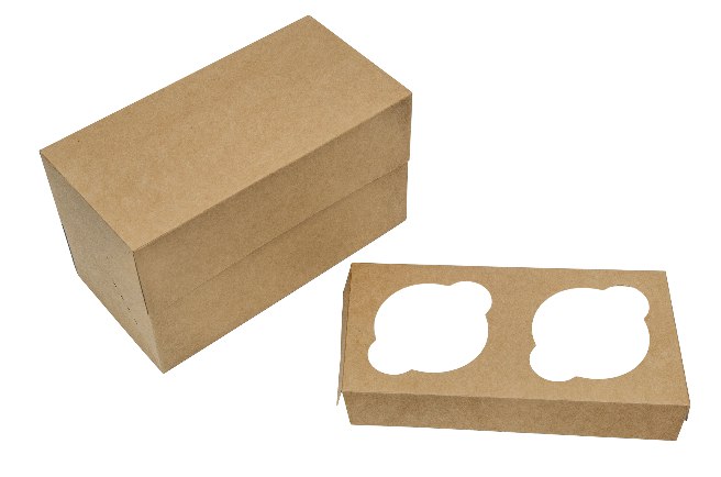 Коробка для кексов на 2 шт., серия "Fupeco CupcakeBox" из бур/бел крафт картона. Размер 190*100*110 мм.