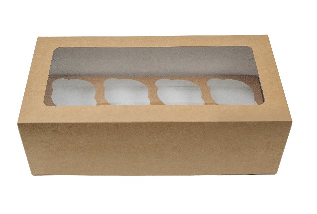 Картонная упаковка с прозрачным окном серия "Fupeco WinCupcakeBox" Стандарт  под капкейки на 8 шт, из бур/бел крафт картона. Размер 330*160*110 мм.