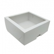 Картонная упаковка с прозрачным окном серия "Fupeco WinSweetBox" Премиум для пирожных, из бел/бел мелованного картона. Размер 250*250*100 мм.