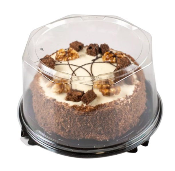 Контейнер пластиковый для торта круглый, коричневое дно, прозрачная крышка, диаметр d - 17,5см, высота – 10,5 см