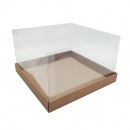 Коробка для торта до 3 кг с прозрачной пластиковой крышкой. Р-р 300*300*190, серия "Fupeco GlassTopCakeBox" Премиум, бур/бур
