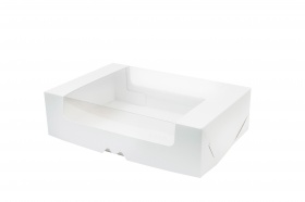 Упаковка для пирожных с круговым окном 280*185*75мм серия "Fupeco RWinCakeBox" Премиум бел/бел