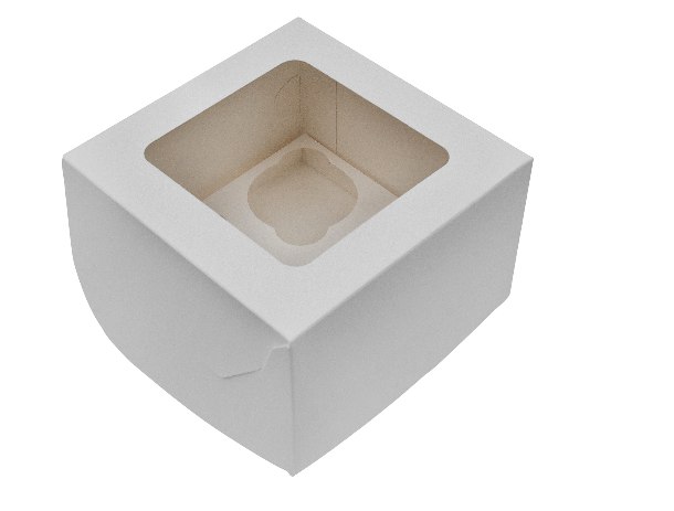Картонная упаковка под капкейки на 4 шт., серия "Fupeco WinCupcakeBox" Стандарт с прозрачным окном, из бел/бел картона. Размер 160*160*110 мм.