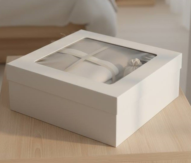 Коробка для подарков с окном 250*250*100 мм из микрогофрокартона, бел/бел (крышка + дно)