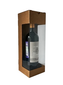 Коробка для бутылки с круговым окном самосборная Премиум 110*110*320мм из микрогофрокартона, бур/бур