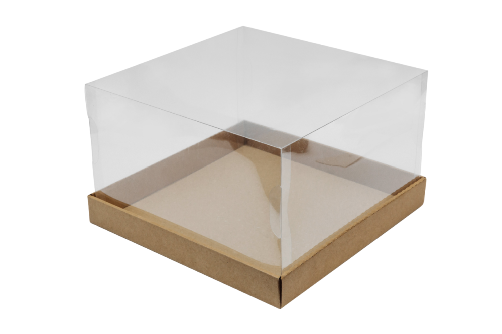 Коробка для торта до 3кг с прозрачной пластиковой крышкой. Р-р 300*300*190, серия "Fupeco GlassTopCakeBox" Премиум, бур/бур