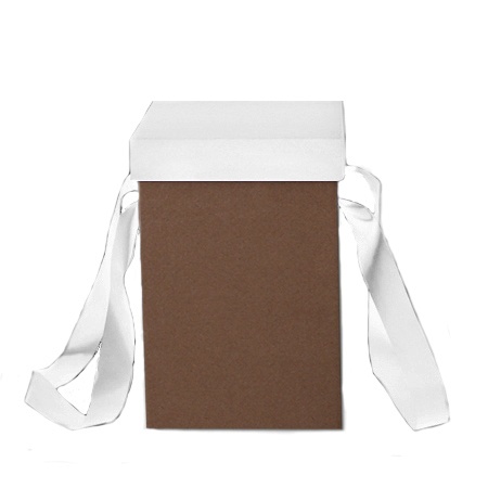 Коробка картонная для подарков. Декоративная, Самосборная. р-р 175*175*250 мм. Крышка + дно цвет снаружи: белый/бурый (крафт)