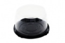 Коробка пластиковая под торт круглая, черное дно, прозрачная крышка, диаметр d – 19,5  см, высота –  10 см