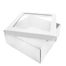 Коробка для подарков с окном 250x250x100 мм из микрогофрокартона, бел/бел (крышка + дно)