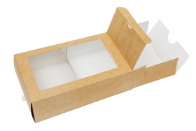 Упаковка из картона для макарун, на 12 шт с прозрачным окном, Серия "Fupeco WinMacCase" из бур/бел крафт картона. Размер 185*122*60 мм.
