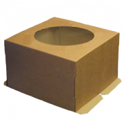 Гофрированная коробка серия "Fupeco WinCakeBox" Стандарт для торта c прозрачным окном на крышке 300*300*190 от 1 до 3 кг бур/бур (Д 15-29см)