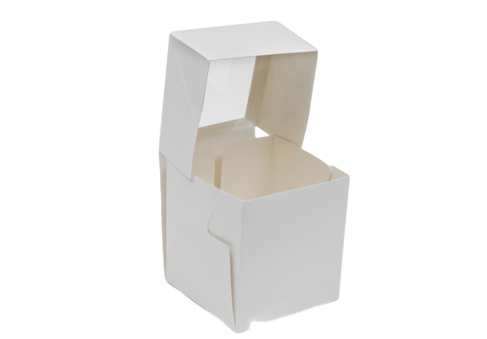 Упаковка картонная для капкейка на 1 шт. с прозрачным окном, серия "Fupeco WinCupcakeBox"  Стандарт из бел/бел мелованного картона. Размер 100*100*110 мм.