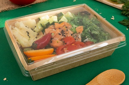 Картонная салатница с прозрачной крышкой, р-р 100*135*45мм, 400мл, серия "Fupeco Fresh CapTray" бур/бур