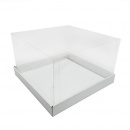 Коробка для торта до 3 кг с прозрачной пластиковой крышкой. Р-р 300*300*190, серия "Fupeco GlassTopCakeBox", бел/бел