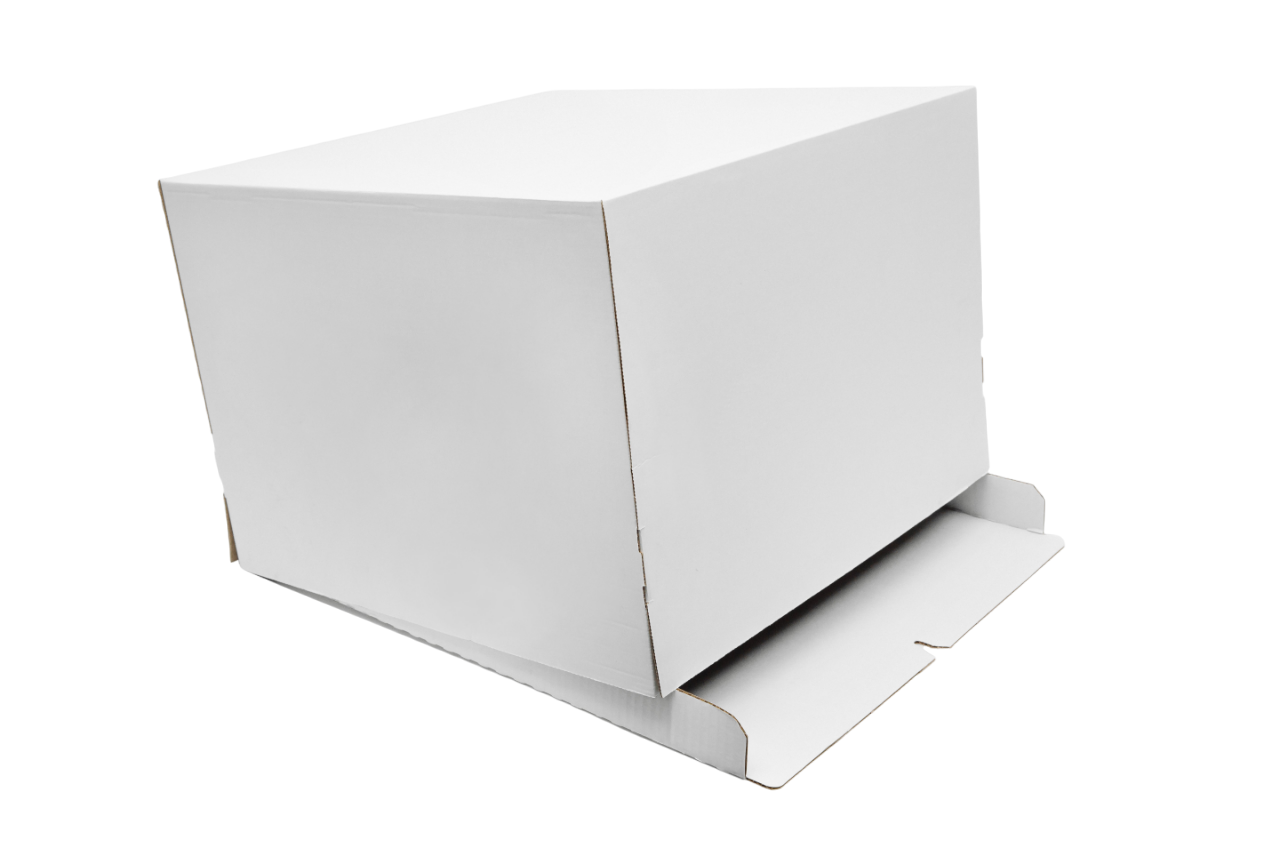 Гофрированная коробка для торта от 1 до 8кг серия "Fupeco CakeBox" Эконом. 400*400*290 бел/бур ( Д 15-39см)
