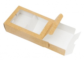 Упаковка из картона для макарун, на 12 шт с прозрачным окном, Серия "Fupeco WinMacCase" из бур/бел крафт картона. Размер 185*122*60 мм.