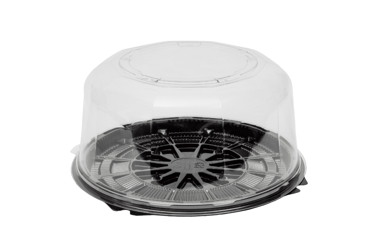 Контейнер пластиковый для торта круглый, коричневое дно, прозрачная крышка, диаметр d -19,5 см, высота – 10,2см