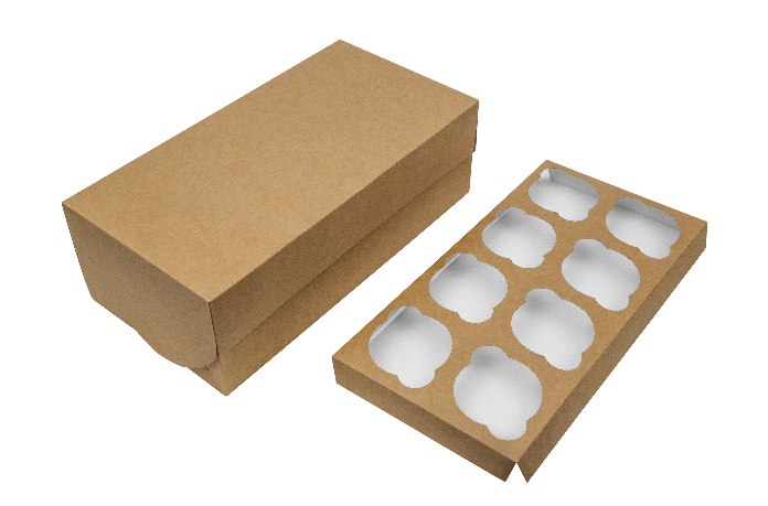 Картонная упаковка серия "Fupeco CupcakeBox" Эконом под капкейки на 8 шт., из бур/бел крафт картона. Размер 330*160*110 мм.