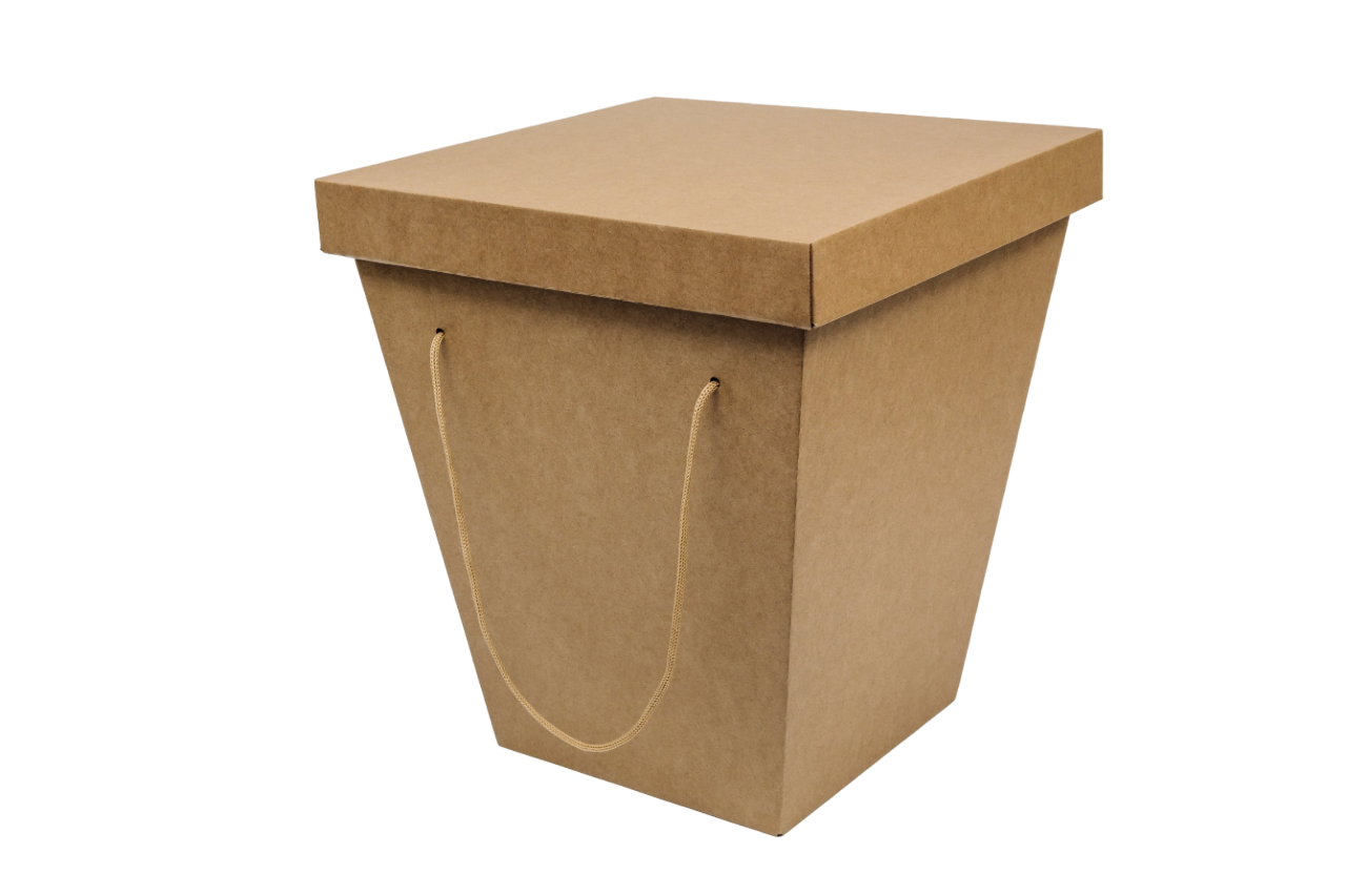 Картонная коробка для доставки букетов, из гофрокартона бур/бур, трапеция, р-р 200*300*350