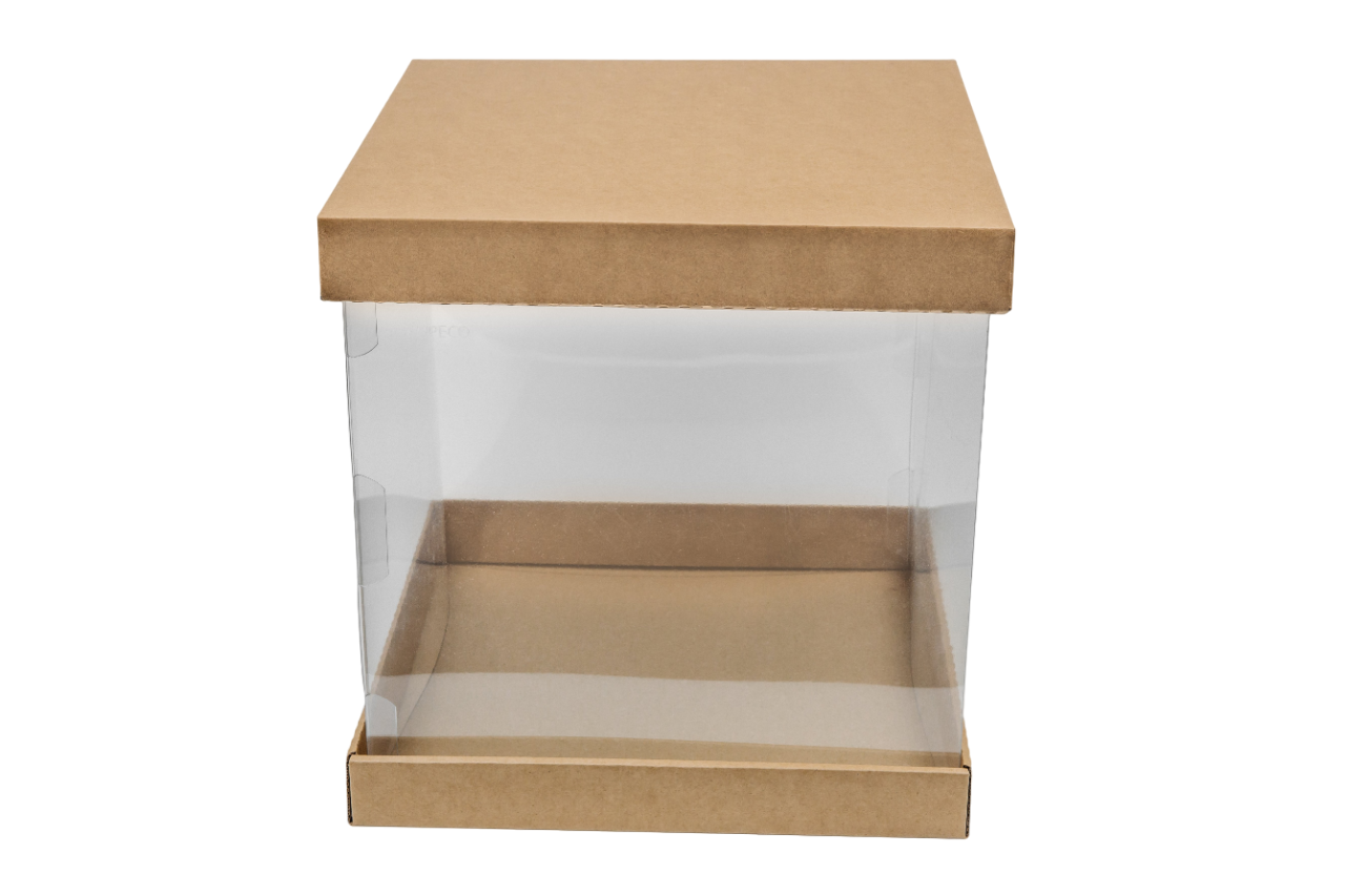 Коробка для торта до 3кг с прозрачными стенками со всех сторон. Р-р 300*300*320, серия "Fupeco RWinCakeBox" Премиум, бур/бур