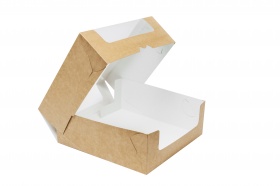 Коробка для торта 190*185*75мм с круговым окном, серии "Fupeco RWinCakeBox" Премиум, бур/бел