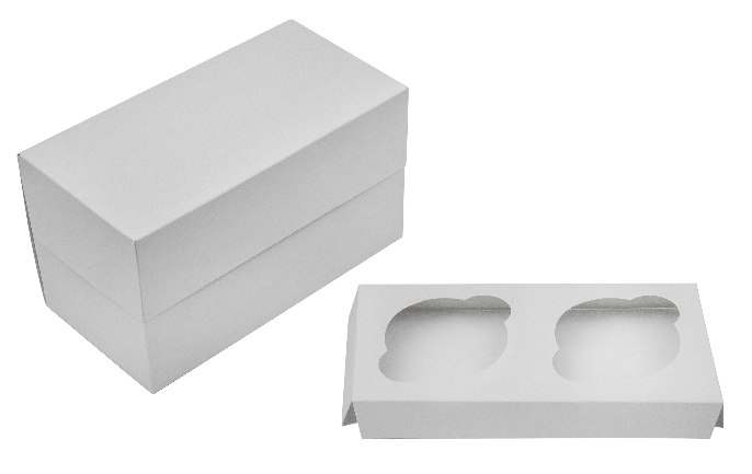Коробка для кексов на 2 шт., серия "Fupeco CupcakeBox" Стандарт из бел/бел мелованного картона. Размер 190*100*110 мм.