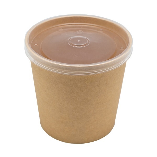 Контейнер бумажный (супница) с круглым дном 750 мл крафт D=117 см с пластиковой крышкой
