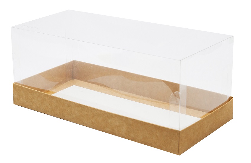 Коробка для рулета с прозрачной пластиковой крышкой. Р-р 255*120*105 серии "Fupeco GlassTopCakeRoll" Премиум, бур/бур