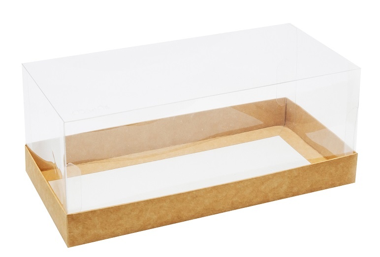 Коробка для рулета с прозрачной пластиковой крышкой. Р-р 255*120*105 серии "Fupeco GlassTopCakeRoll" Премиум, бур/бур